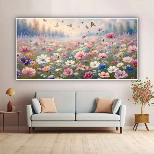 Butterfly Pink Flower Landscape Poster And Prints,Nordic Wall Art Pictures, Canvas Painting For Living Room Home Decor No Frame