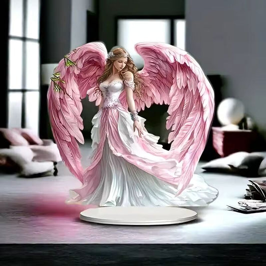 2D Flat Bohemian Acrylic Angel Wings/guardian Statue with Base/multifunctional Desktop Decoration
