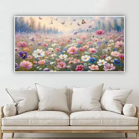 Butterfly Pink Flower Landscape Poster And Prints,Nordic Wall Art Pictures, Canvas Painting For Living Room Home Decor No Frame